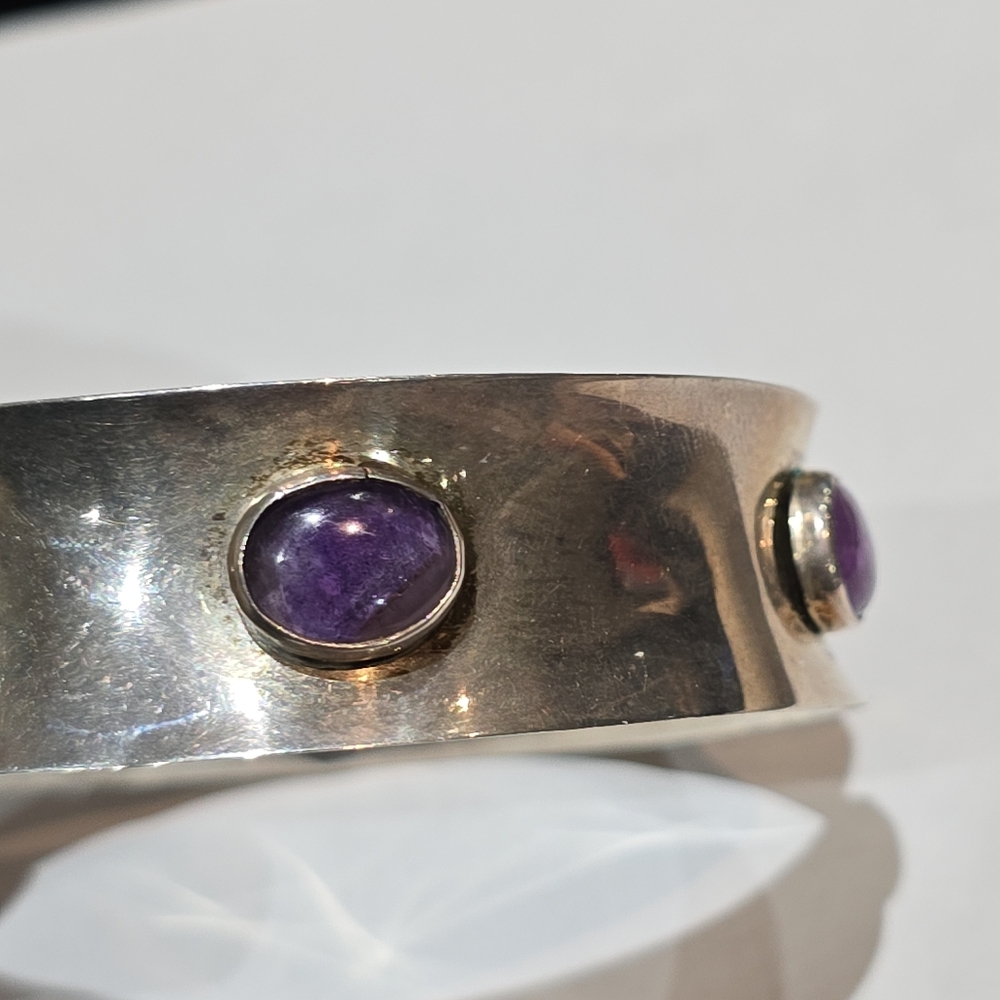 Vintage Mexico TS-10 925 sterling silver bangle with deep real purple amethysts - Picture 7 of 8